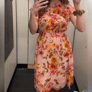STELLA & JULIE Pink and Yellow Floral Chiffon Dress